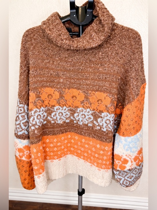 Fate Sweaters - Fate Brown and Orange Floral Pattern Sweater